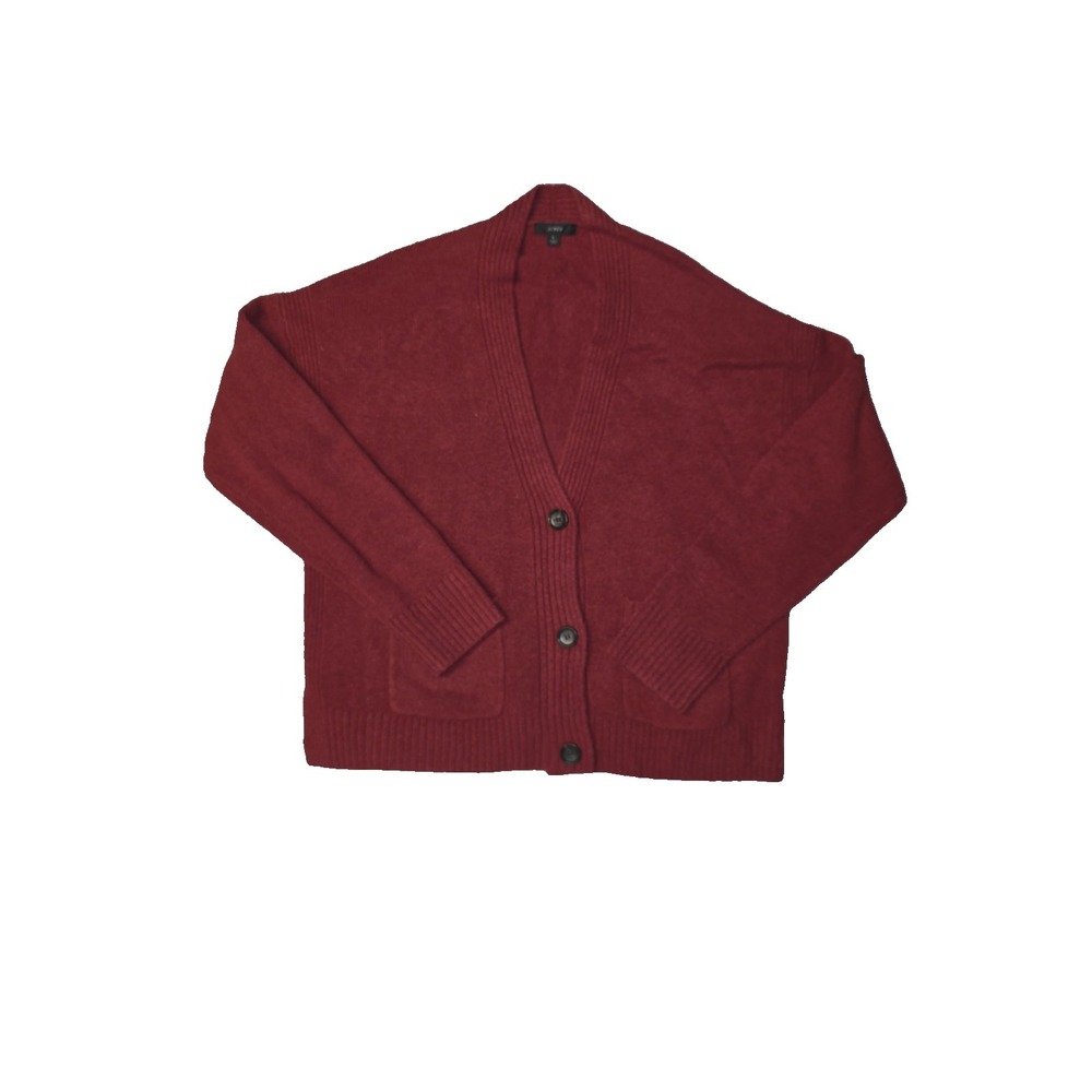J.Crew Merino Wool Cropped Burgundy Red Size L Button V-Neck Cardigan